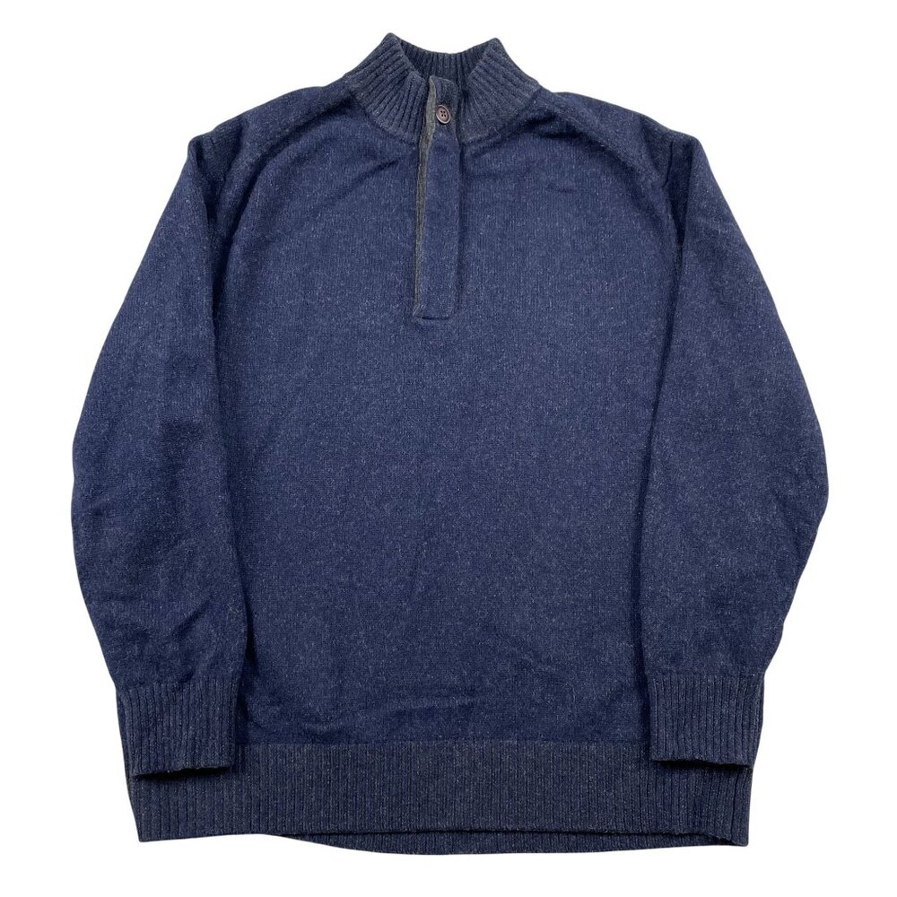 Raffi Sweater Mens Large Navy Wool Cashmere Blend 1/4 Zip Pullover